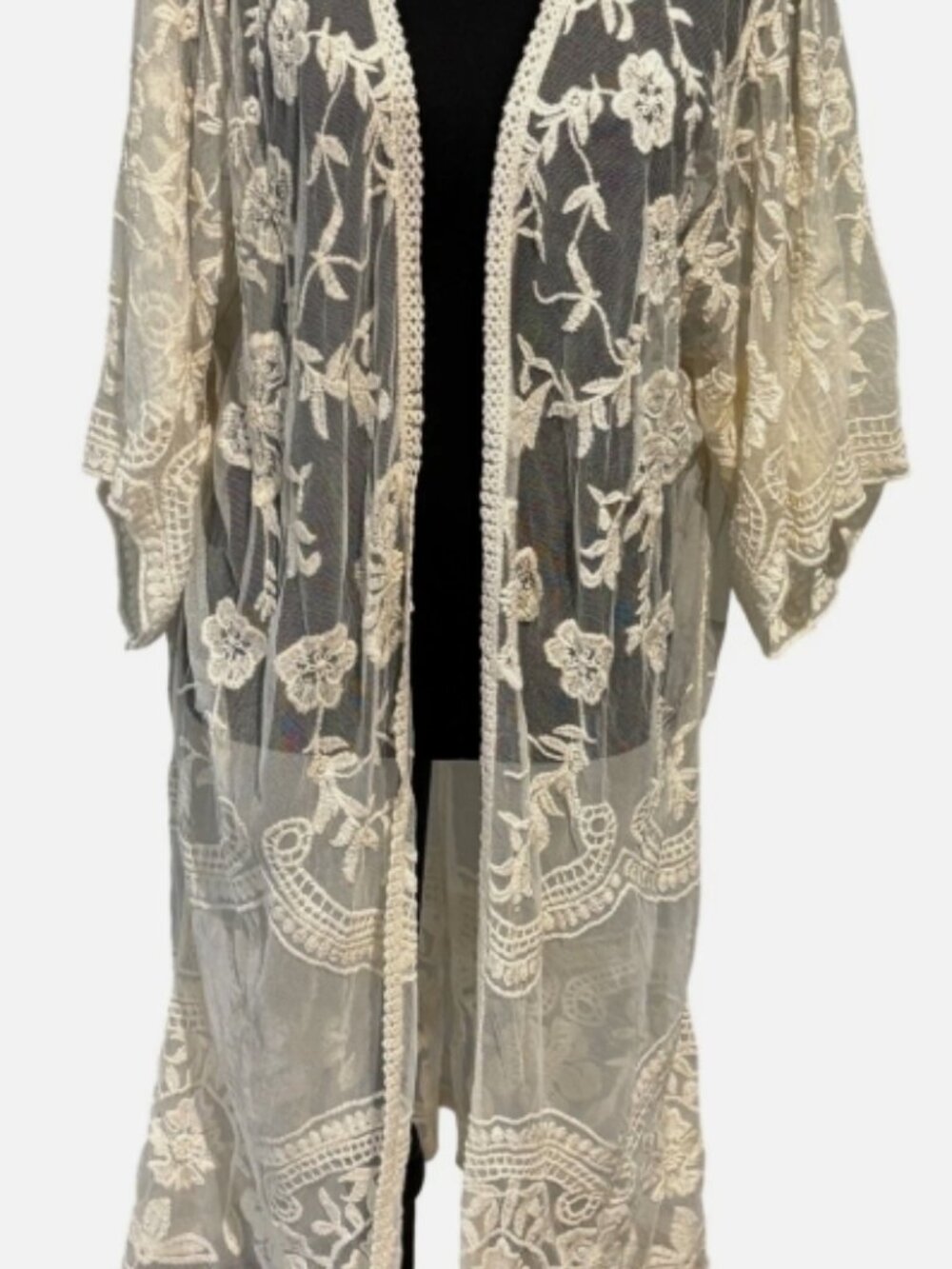 Sheer Lace Embroidery Kimono Duster Cardigan Cottage Festival Romantic Victorian